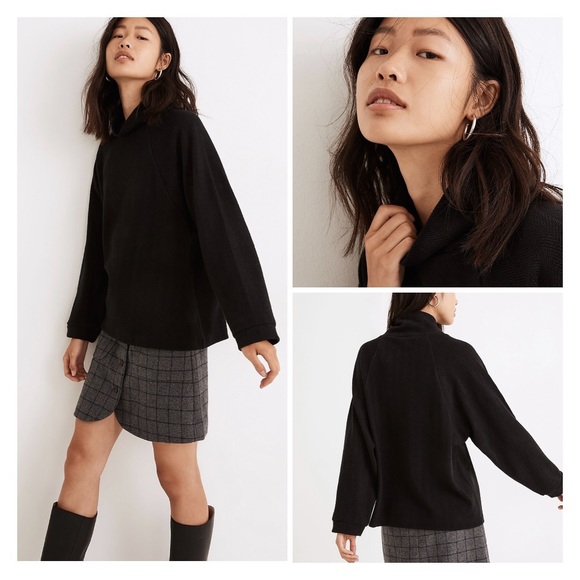 Madewell Sweaters - Madewell Brushed Herringbone Jacquard Turtleneck Pullover in Black